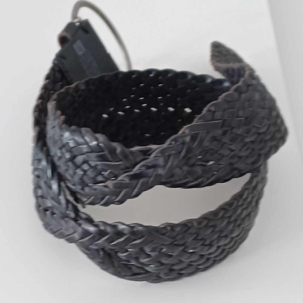 Black woven leather belt